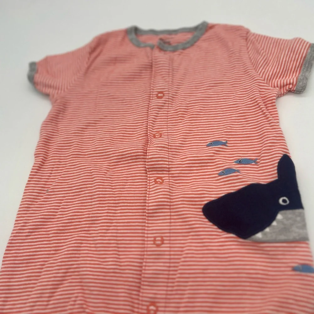 Carters Baby Boy Orange Striped Shark Jumpsuit 18 M